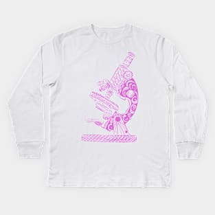 Scientific Microscope Line Drawing (Pink) Kids Long Sleeve T-Shirt